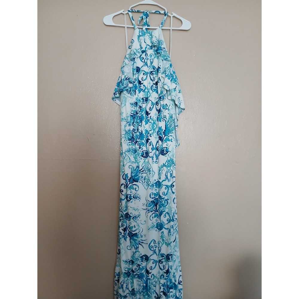 Soma Dress XL Maxi Halter Bohemian Cottage Resort Boho Jersey Stretch